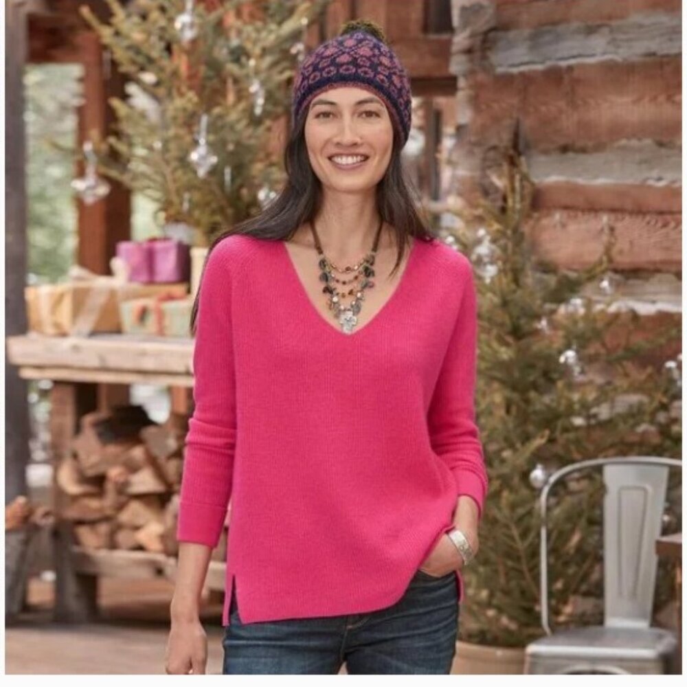Sundance V Neck Rowan Cashmere Sweater Raspberry Pink Size XL(18-20)